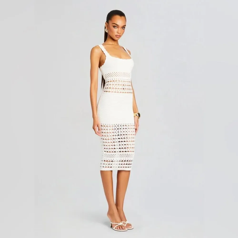 NWT RETROFÊTE AVRIL KNIT CROCHET DRESS in white - Picture 5 of 13